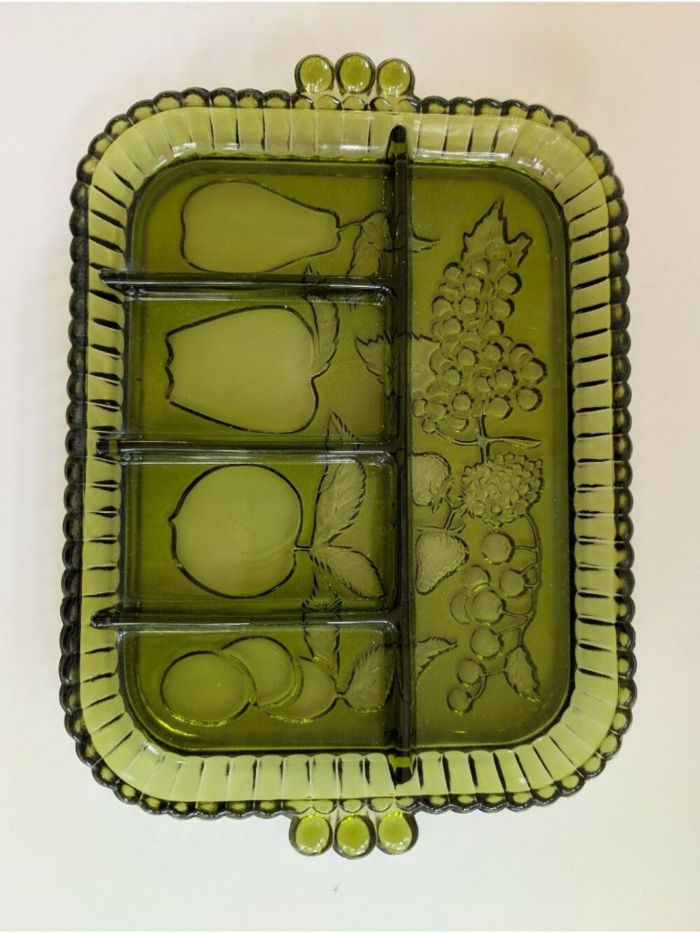 Vintage Indiana Glass Company 5-part Divided Relish Tray Avocado Green MCM